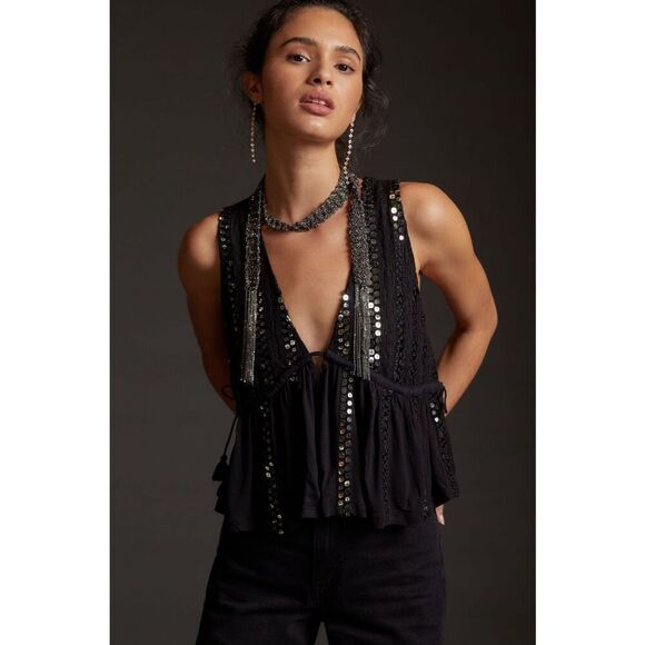 NWOT Anthropologie Sequined V-Neck Tank - Picture 1 of 8